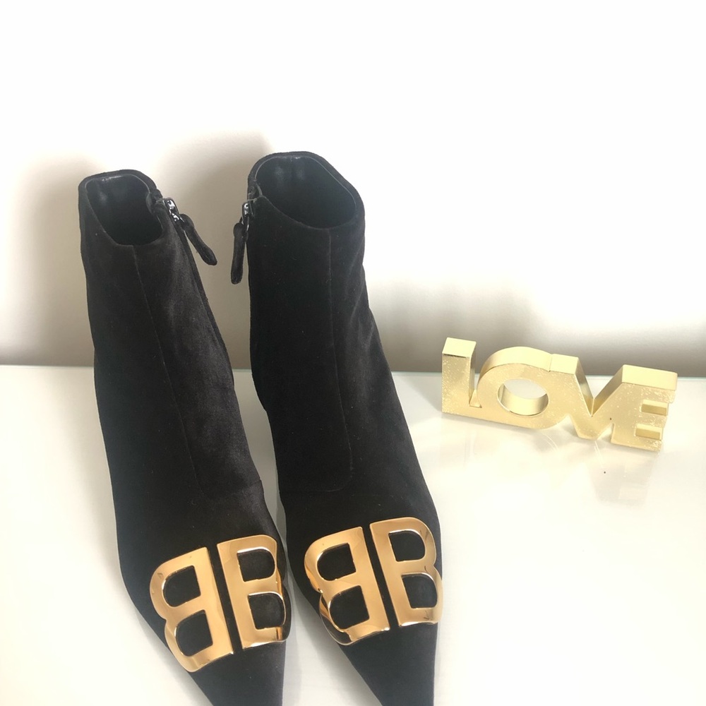 Black Designer Ankle Boots with Gold Accent